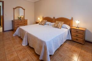 a bedroom with a bed and a dresser and a mirror at Apartamentos Carolina in Celorio
