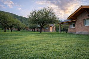 a house in a field of grass with trees at Treffen Cabañas in Villa General Belgrano