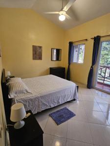 a bedroom with a bed and a ceiling fan at Apartamento en Las Terrenas in Las Terrenas +49 photos
