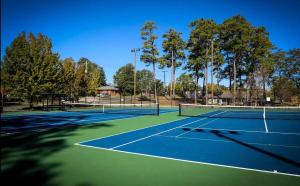 a tennis court with trees in the background at Close-to-Everything Midtown Cottage in Hattiesburg