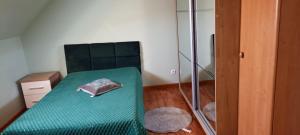 a small room with a green bed in a room at ELEKTRa in Stare Bielice