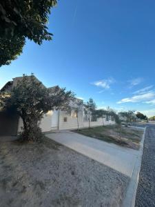 a house with a tree on the side of a road at Depto Amonite Mar Caribe in Puerto Madryn