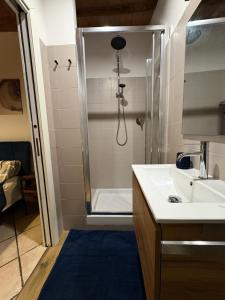 a bathroom with a shower and a sink and a tub at A Casa di Diego - Appartamento nel cuore della Toscana in Poggibonsi