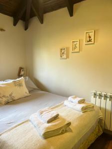 a bedroom with a bed with towels on it at Casa Viedma in El Chalten