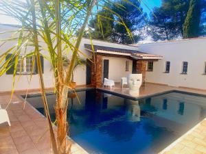 a villa with a swimming pool next to a house at Le Patio Bleu in La Crau +19 photos