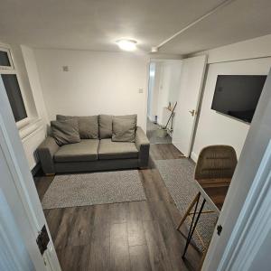 a living room with a couch and a flat screen tv at Snug on Eden Derry in Londonderry County Borough +3 photos
