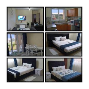 a group of four pictures of a room with two beds at Chesum's suites in Eldoret