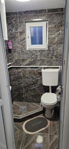 a small bathroom with a toilet and a window at Zekića konaci in Ljubiš