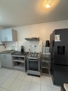a kitchen with a stove and a refrigerator at Jacinta in Puerto Montt