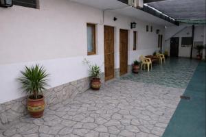 a courtyard with potted plants in a building at Hospedaje Dos Soles - Centro in Termas de Río Hondo