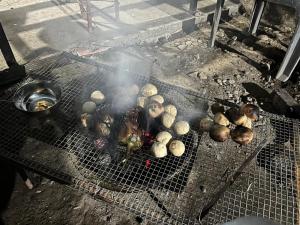 a bunch of food cooking on a grill at Pushpa Nilayam in Khaprail