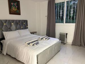 a bedroom with a bed with two pillows on it at Maison Cozy à Tanger in Tangier