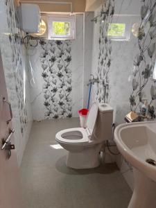 a bathroom with a toilet and a sink at Paljor Farm in Ravangla