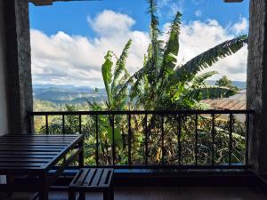 a balcony with a bench and a banana tree at Aroma Holiday Home-Haputhale in Haputale