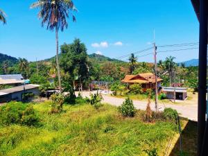 a view of a village with a palm tree and a road at Heimat Garden Homestay in Ban Lo Pa Ret