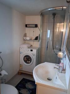 ein Badezimmer mit Waschbecken und Waschmaschine in der Unterkunft Zimer Nada in Treglwang
