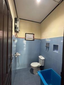 a bathroom with a toilet and a bath tub at Vila Biru Gundaling Brastagi in Berastagi +23 photos