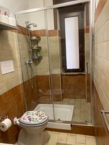 a bathroom with a shower with a toilet and a window at Irnohouse in Salerno +11 photos