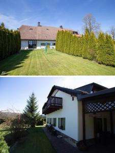 two pictures of a house and a yard at Pension Pumperle in Strážný +24 photos