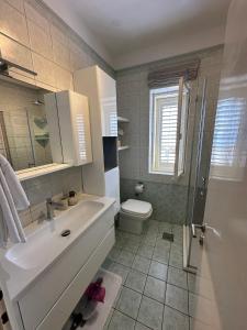 a bathroom with a sink and a toilet and a shower at Apartment Abba in Kali +24 photos