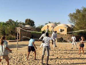 a group of people playing volleyball on a beach at Cafour House Siwa - Hot Spring in Siwa +73 photos