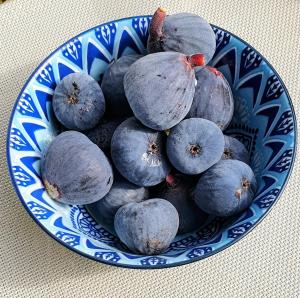a blue bowl filled with blueberries on a table at Arashenda nest in Arashenda