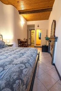 a bedroom with a bed and a fireplace at Macaia Village Life Room with AC #1 in Vernazza