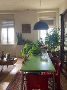 a living room with a green table with plants on it at 0.3 Stanze in Trieste +14 photos