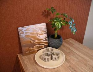 a table with a plate with three cupcakes on it at Zilte zee Ameland in Buren