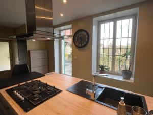 a kitchen with a sink and a stove top oven at Demeure d'autrefois in Passins