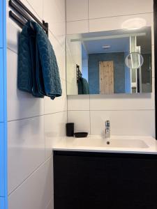 a bathroom with a sink and a mirror at De Danser 2 in Klaaswaal +4 photos