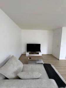 a living room with a couch and a flat screen tv at Appartement T2 Confort in Albertville