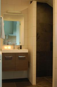 a bathroom with a sink and a mirror at B&B Roodbeekerhof in Vlodrop