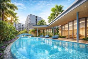 an external view of a building with a swimming pool at Work & Travel in Kathu