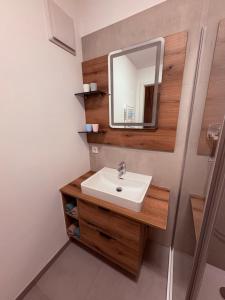 a bathroom with a sink and a mirror at Apartment Lisa Hinterstoder in Hinterstoder +31 photos