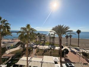 a view of a park with palm trees and the beach at New Caleta apartment seaviews in Caleta De Velez