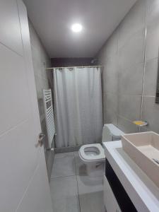 a bathroom with a toilet and a shower and a sink at Duplex De Los Padres in Playa Unión