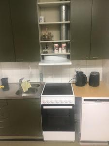 a kitchen with a stove and a sink at Hyryntie 33 as 3 in Hyrynsalmi