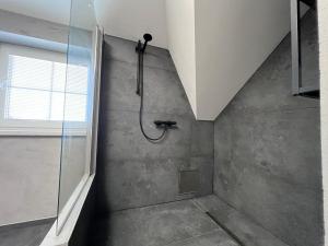 a bathroom with a shower with a shower head at Vila SoHo in Vysoké Mýto +21 photos