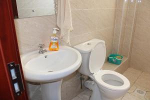 a bathroom with a white toilet and a sink at Alyahomes in Nairobi