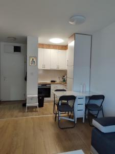 a kitchen and living room with a table and chairs at Apartman BIM 58 in Banja Koviljača