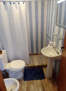 a bathroom with a toilet and a sink at Cabañas Ventalia in El Calafate +42 photos