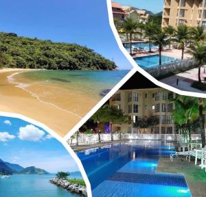 a collage of photos with a beach and a resort at Aldeia dos reis - Condado - Mangaratiba - Loft 405 bl 3 in Mangaratiba