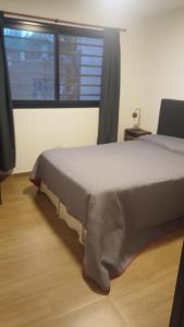 a bed in a room with a large window at Casa Rafael in La Plata +18 photos