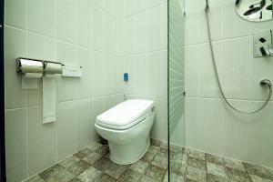 a bathroom with a toilet and a shower at Jinju Kai Hotel in Jinju