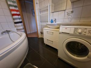 a bathroom with a washing machine and a sink at W1-3 Messe Monteurzimmer Köln in Cologne