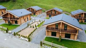 an aerial view of a group of log homes at Luxus Chalet nähe Skipiste in Jenig