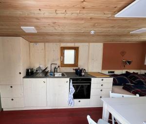 a kitchen with a sink and a stove at Lovingly renovated 120-year-old train car! in Ramsau am Dachstein