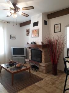 a living room with a tv and a fireplace at Appartement Sole e Mare in Furiani