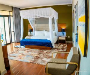 a bedroom with a bed with a canopy at Sigelege Beach Resort in Senga +29 photos